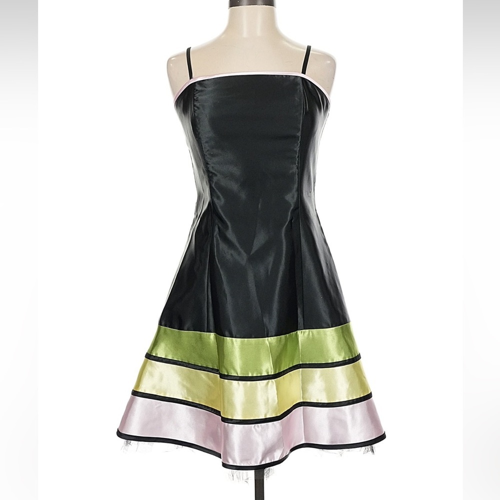 VTG Gunne Sax Dress in Black Green & Pink stripes tulle lined skirt fairycore